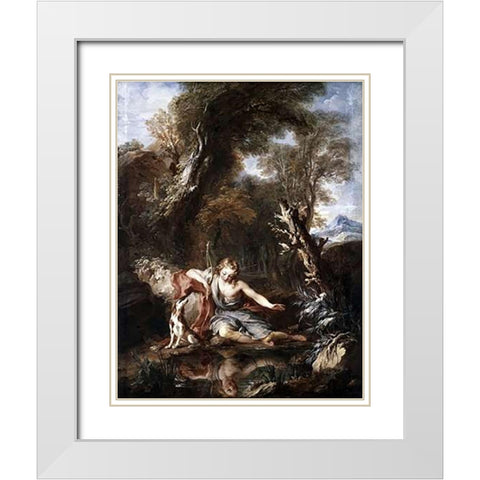 Narcissus White Modern Wood Framed Art Print with Double Matting by Le Moyne, Francois