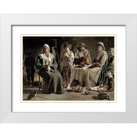 Family of Peasants White Modern Wood Framed Art Print with Double Matting by Le Nain, Louis