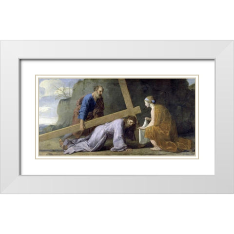 Jesus Carrying His Cross White Modern Wood Framed Art Print with Double Matting by Le Sueur, Eustache