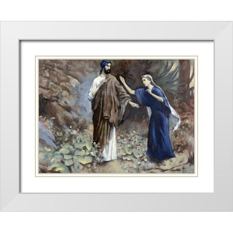 Jesus Reveals Himself To Mary White Modern Wood Framed Art Print with Double Matting by Leinweber, Robert