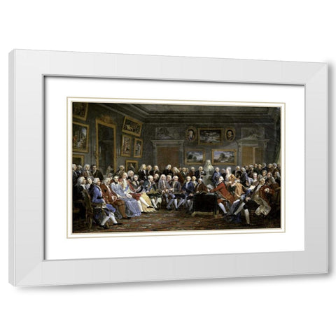 Reading of The Tragedy of Voltaire In Thesalon of Mrs. Jeoffrin White Modern Wood Framed Art Print with Double Matting by Lemonnier, Anicet Charles Gabriel