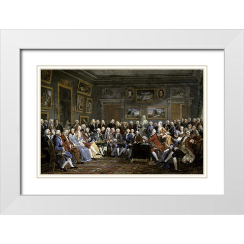 Reading of The Tragedy of Voltaire In Thesalon of Mrs. Jeoffrin White Modern Wood Framed Art Print with Double Matting by Lemonnier, Anicet Charles Gabriel