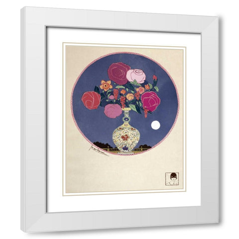 Arrangement of Various Flowers In Decorated Vase White Modern Wood Framed Art Print with Double Matting by Lepape, Georges