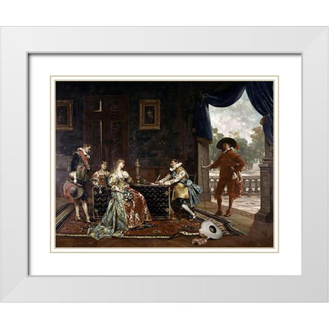 Signing a Marriage Contract at Court of Louis XIV White Modern Wood Framed Art Print with Double Matting by Lesrel, Adolphe Alexandre