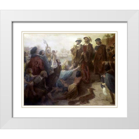 Return of Columbus In Chains To Cadiz White Modern Wood Framed Art Print with Double Matting by Leutze, Emanuel