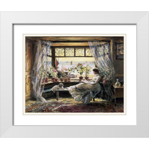 Reading by the Window, Hastings White Modern Wood Framed Art Print with Double Matting by Lewis, Charles James