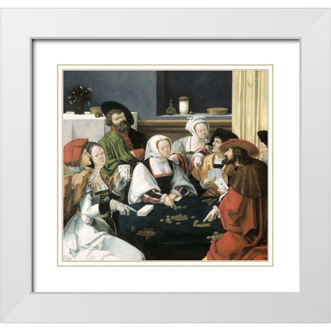 Card Players White Modern Wood Framed Art Print with Double Matting by Leyden, Lucas van