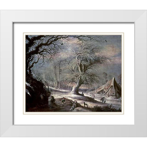 Winter Scene White Modern Wood Framed Art Print with Double Matting by Leytens, Gysbrecht