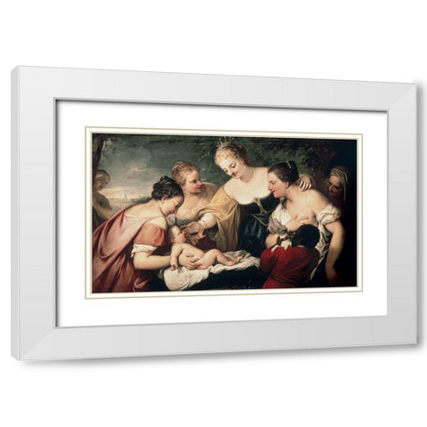 Finding of Moses White Modern Wood Framed Art Print with Double Matting by Liberi, Pietro