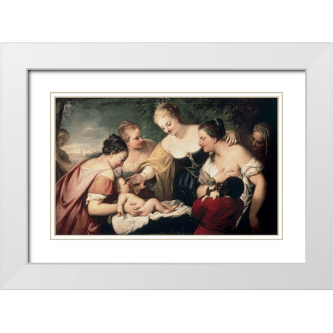 Finding of Moses White Modern Wood Framed Art Print with Double Matting by Liberi, Pietro