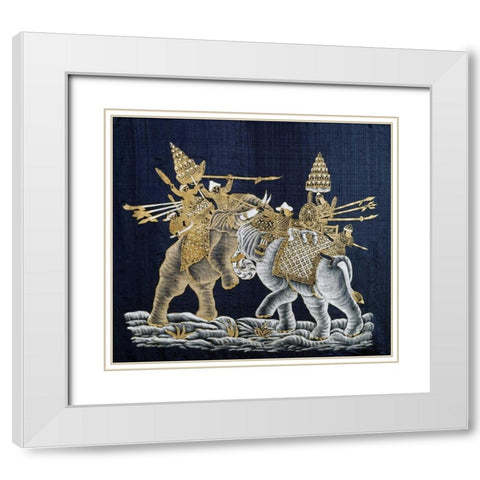 Duelling War Elephants White Modern Wood Framed Art Print with Double Matting by Limatibul, Surint
