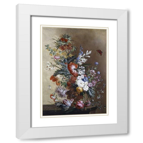 Roses, Carnations, Crown Imperial Lily and Convolvulus White Modern Wood Framed Art Print with Double Matting by Linthorst, Jacobus