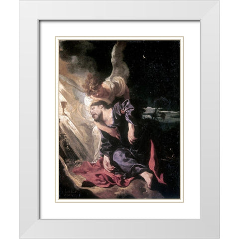 Christ in the Garden White Modern Wood Framed Art Print with Double Matting by Liss, Johann