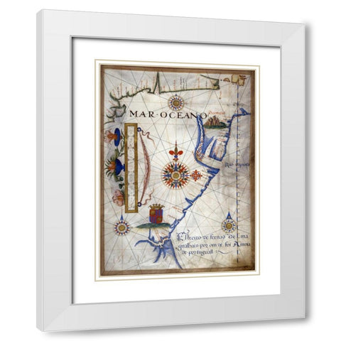 Mar Oceano - Portolan Atlas Illumination White Modern Wood Framed Art Print with Double Matting by Lopes, Sebastiano