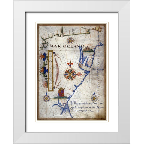 Mar Oceano - Portolan Atlas Illumination White Modern Wood Framed Art Print with Double Matting by Lopes, Sebastiano