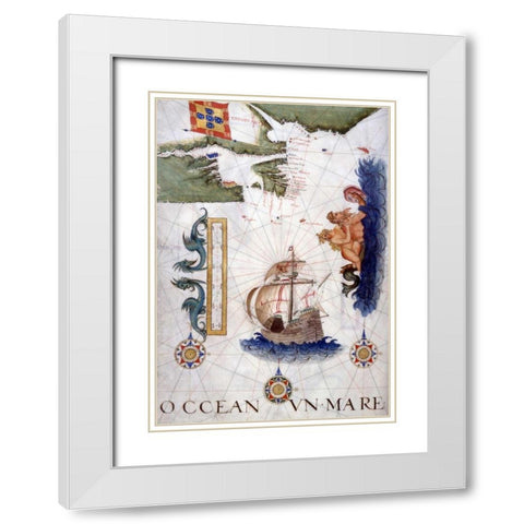 Portolan Atlas Illumination White Modern Wood Framed Art Print with Double Matting by Lopes, Sebastiano