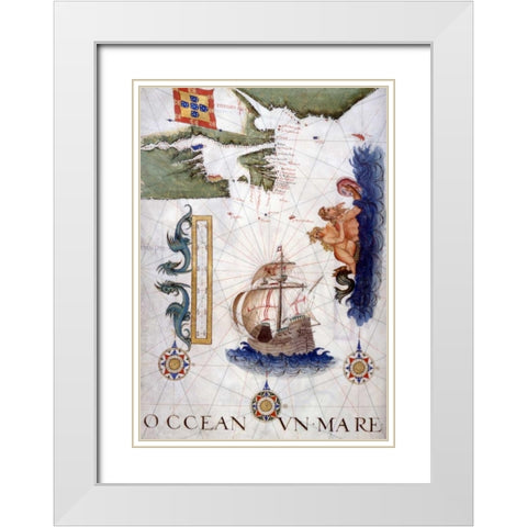 Portolan Atlas Illumination White Modern Wood Framed Art Print with Double Matting by Lopes, Sebastiano