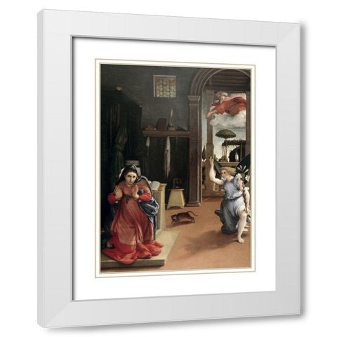 Annunciation White Modern Wood Framed Art Print with Double Matting by Lotto, Lorenzo