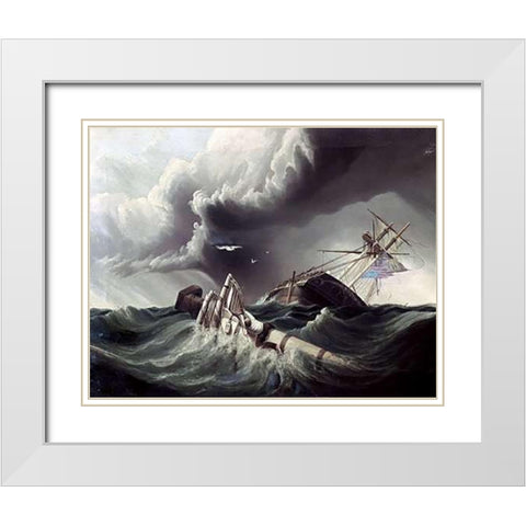 Wreck of An American War-Sloop White Modern Wood Framed Art Print with Double Matting by Lowell, J.