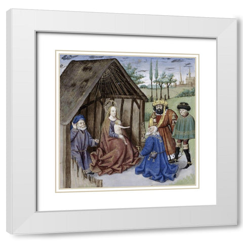 Nativity With Three Kings White Modern Wood Framed Art Print with Double Matting by Ludolf of Saxony,