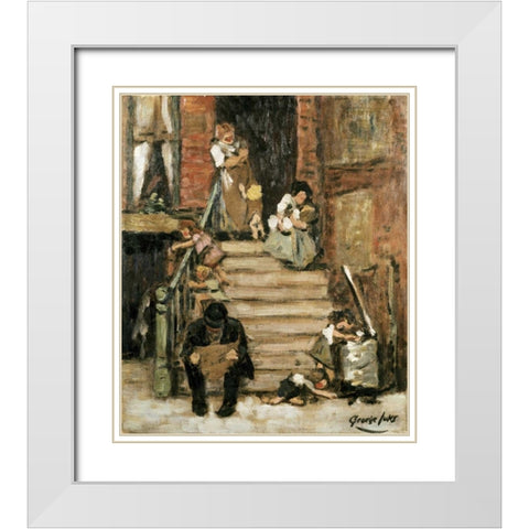 On The Steps White Modern Wood Framed Art Print with Double Matting by Luks, George Benjamin