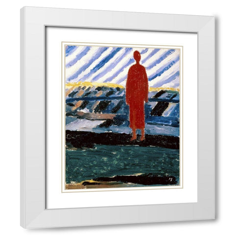 A Red Figure White Modern Wood Framed Art Print with Double Matting by Malevich, Kazimir