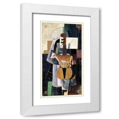 Cow and Violin, 1913 White Modern Wood Framed Art Print with Double Matting by Malevich, Kazimir