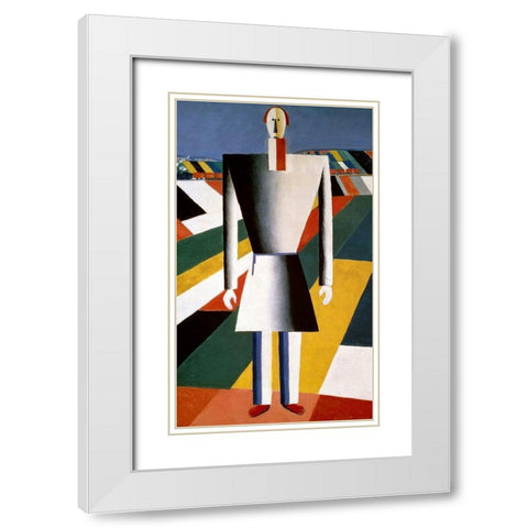 Farmer In The Field White Modern Wood Framed Art Print with Double Matting by Malevich, Kazimir