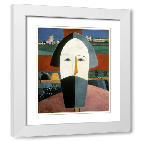 Farmers Head White Modern Wood Framed Art Print with Double Matting by Malevich, Kazimir