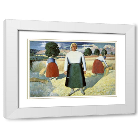 Female Farmers White Modern Wood Framed Art Print with Double Matting by Malevich, Kazimir