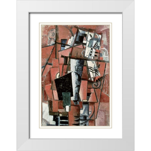 Lady By The Piano White Modern Wood Framed Art Print with Double Matting by Malevich, Kazimir
