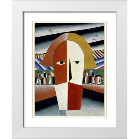 Peasants Head White Modern Wood Framed Art Print with Double Matting by Malevich, Kazimir