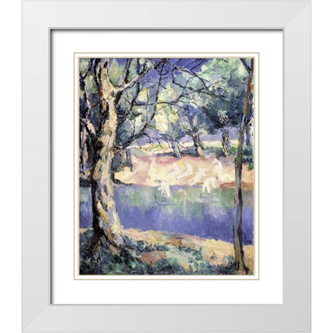 River In The Forest White Modern Wood Framed Art Print with Double Matting by Malevich, Kazimir