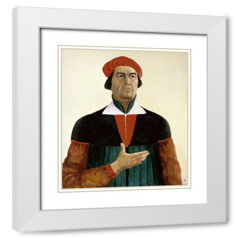 Self-Portrait White Modern Wood Framed Art Print with Double Matting by Malevich, Kazimir