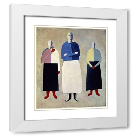 Three Girls White Modern Wood Framed Art Print with Double Matting by Malevich, Kazimir