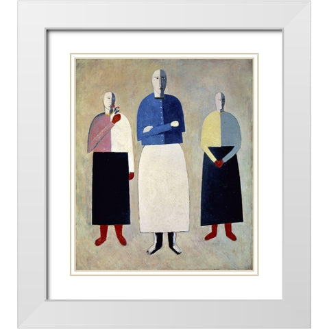 Three Girls White Modern Wood Framed Art Print with Double Matting by Malevich, Kazimir