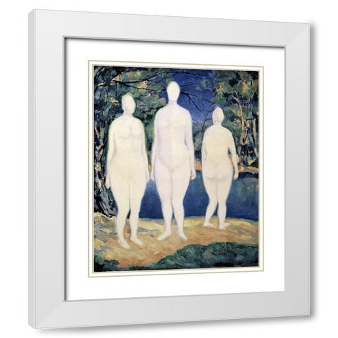 Three Nude Figures White Modern Wood Framed Art Print with Double Matting by Malevich, Kazimir