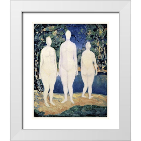 Three Nude Figures White Modern Wood Framed Art Print with Double Matting by Malevich, Kazimir