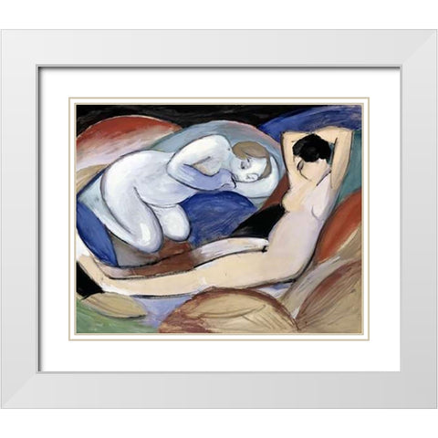 Zwei Liegende Akte White Modern Wood Framed Art Print with Double Matting by Marc, Franz