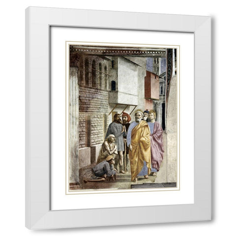 Saint Peter Following Saint John As He Heals The Sick With His Shadow White Modern Wood Framed Art Print with Double Matting by Masaccio,