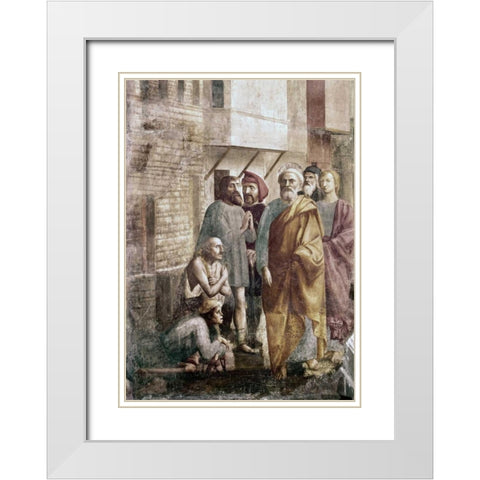 St. Peter Healing The Sick With His Shadow White Modern Wood Framed Art Print with Double Matting by Massaccio