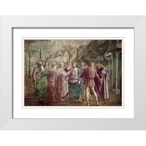 Tribute Money White Modern Wood Framed Art Print with Double Matting by Masaccio,