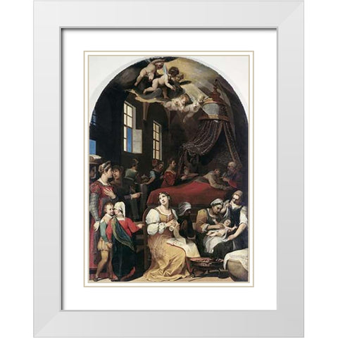 Nativity of The Virgin White Modern Wood Framed Art Print with Double Matting by Mascagni, Donato
