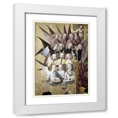 The Coronation of The Virgin (Detail): Choir of Angels White Modern Wood Framed Art Print with Double Matting by Master of Life of the Virgin,