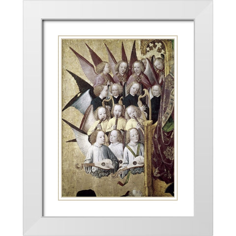 The Coronation of The Virgin (Detail): Choir of Angels White Modern Wood Framed Art Print with Double Matting by Master of Life of the Virgin,