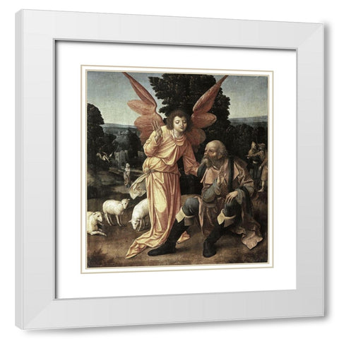 Annunciation To Joachim White Modern Wood Framed Art Print with Double Matting by Master of Luebeck,