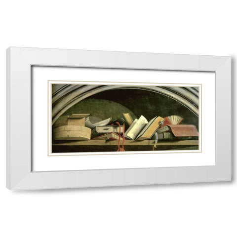 Still Life: Shelf With Books White Modern Wood Framed Art Print with Double Matting by Masters of the Aix Annuniciation