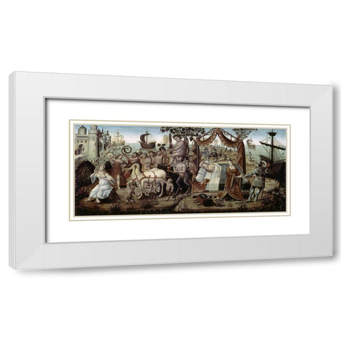 Ariadne at Naxos White Modern Wood Framed Art Print with Double Matting by Master of the Cassoni,