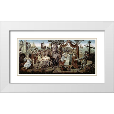Ariadne at Naxos White Modern Wood Framed Art Print with Double Matting by Master of the Cassoni,