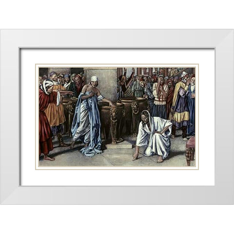 Jesus and The Adulteress White Modern Wood Framed Art Print with Double Matting by Matania, Fortunino
